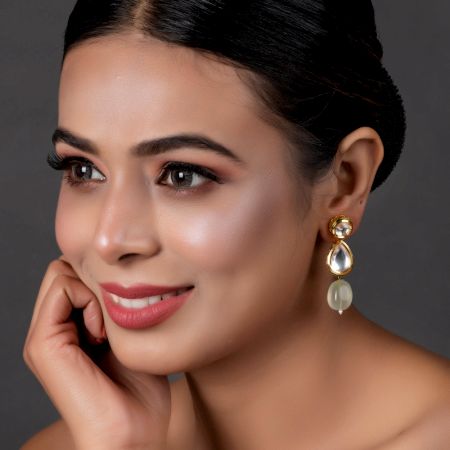 Round & Teardrop Mirror Earrings with Green Bead Drop Pair